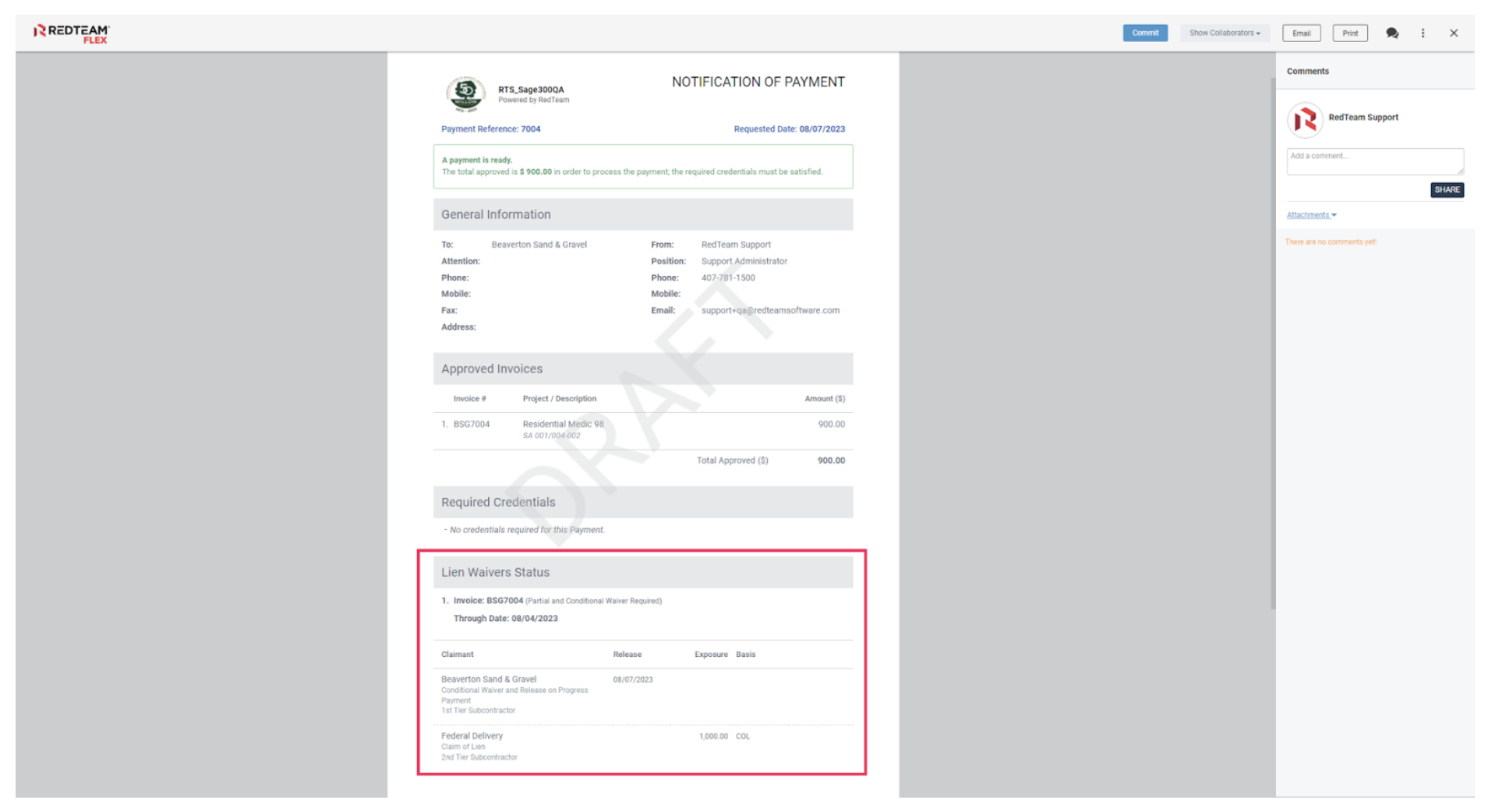 RedTeam Flex Vendor Payment Notification Updates